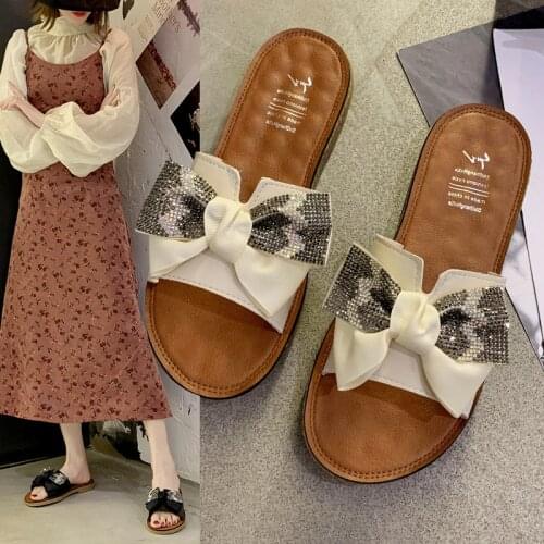 Crystal Slippers Womens Korean-Style Lace Bow Polka Dot Slippers Casual Flat Bottom Women Shoes House Slippers Slides Women