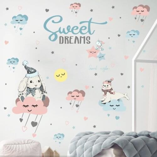 Sweet Dream DIY Lovely Rabbit Sea Lion Clouds Wall Sticker for Home Mural Decal Kids Room Dorm Decorarion Living Room Bedroom