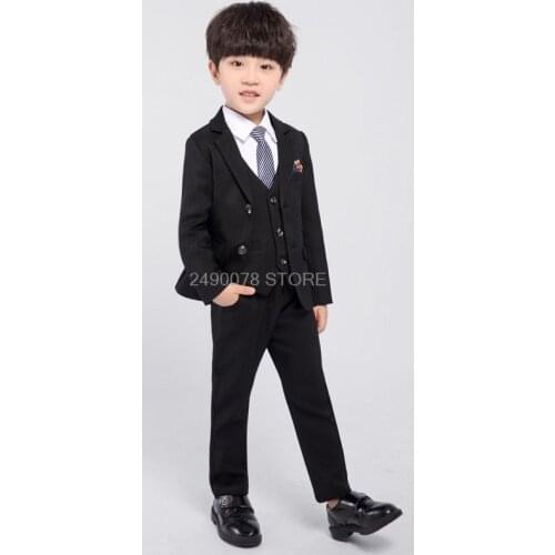 Boys Wedding Suit Children Formal Jacket Vest pants Tie 4Pcs Clothing Set Kids Performance Tuxedo Dress Party Costume