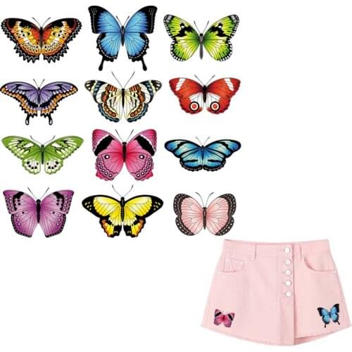 Colors Butterfly Applique On Clothes Thermal Transfer Stripe Diy T-Shirt Washable Clothing Stickers Butterfly Decor Patch