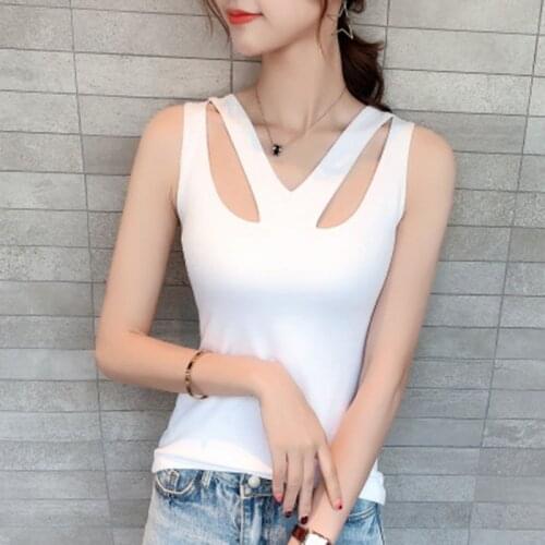 Slim Sexy V-Neck Woman Tshirt Top Sleeveles Summer 2018 Cotton T Shirt Women T-Shirt Camisole Casual Woman Tee Shirt Femme