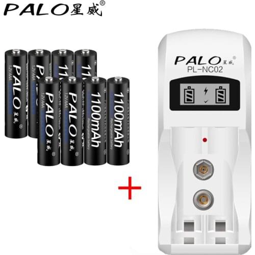 2 Slots LCD Display Smart Battery Charger For NI-MH NI-CD AA AAA 9V 6F22 Battery + 8Pcs NI-MH 1.2V AAA Rechargeable Batteries