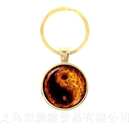 Vintage Yin Yang Keychains Black White Cross Pendant Tai Ji Jewelry Glass Cabochon Keyring Yin Yang Women Men Gifts