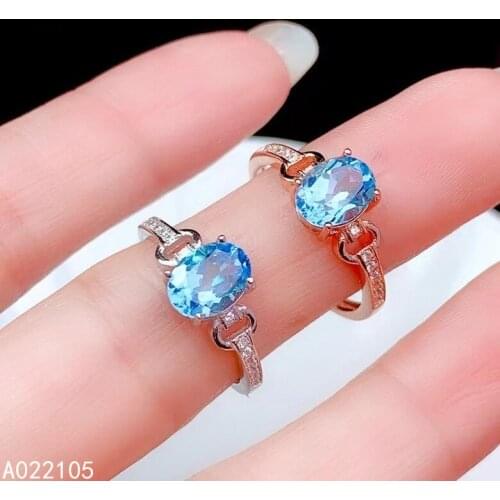 KJJEAXCMY fine jewelry 925 sterling silver inlaid Natural Swiss blue topaz women elegant vintage oval adjustable gem ring suppor