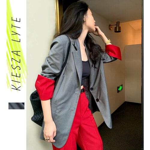 Office Ladies Plaid Blazer Korean Niche Stylish Grey Slim Contrast Color Blazers 2020 New Female Jacket Mujer