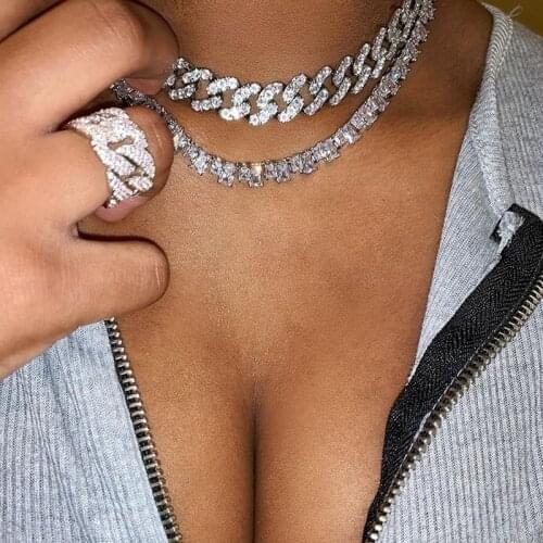 2020 summer new Iced out sparking baguette cz tennis chain for women girls hip hop bling 5A cubic zirconia choker layer necklace