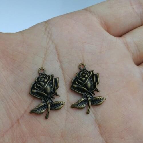 10 pieces / lot 17x25mm Alloy rose jewelry Findings charm pendants Antiqued bronze Fit Bracelet Necklace Earrings