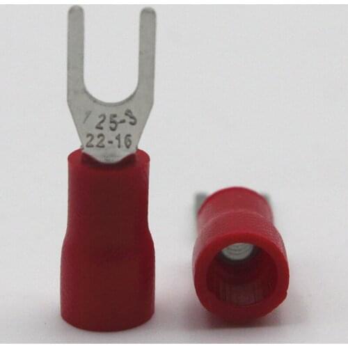 1000pcs SV1.25-3 Pre insulated cold pressed terminals Furcate Y/U shape wire crimp terminals Brass for AWG22-16 Thickness 0.6MM