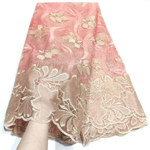 2021 Latest African Lace Fabric 5 Yards Peach French Tulle Lace Fabric High Quality White Fabric Lace Material For Dresses