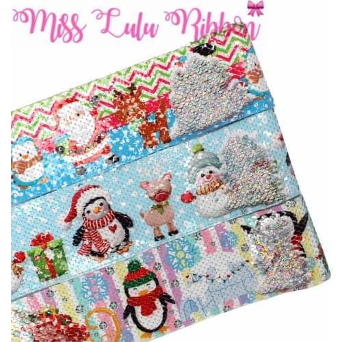 3"75mm Christmas Series Cartoon Penguin Printed Double Reversible Hologram Silver Sequin Ribbon DIY Party Decor 46yards