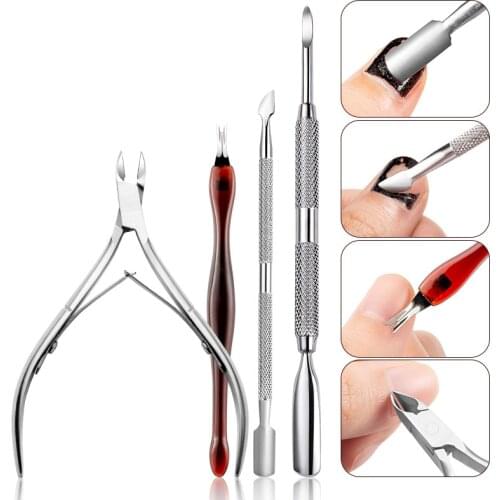 4Pcs/set Manicure Care Tools Nail Art Nippers Clipper Cuticle Spoon Pusher Dead Skin Remover Fork Trimmer Scissors FY190