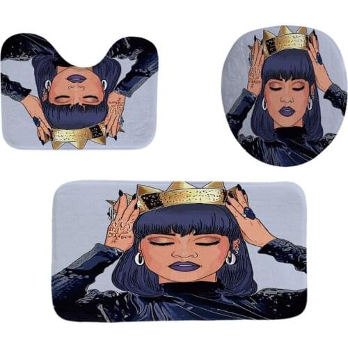 4PCS/Set African Girl Shower Curtain Bath Curtain Waterproof Polyester