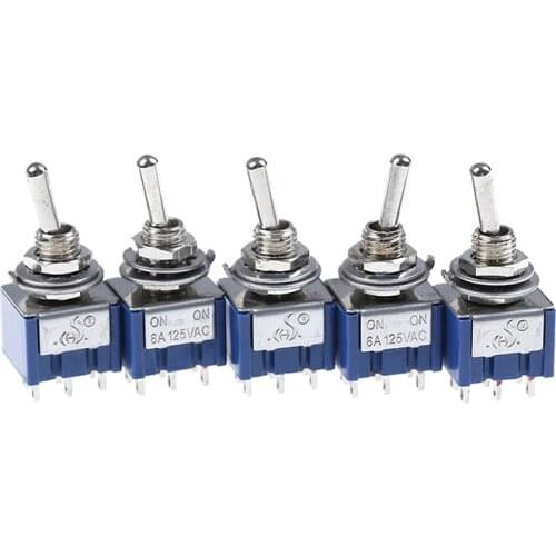 6 Pins 2 Positions 5Pcs Toggle Switch 6A 125VAC 6 Pin DPDT ON-ON Mini Toggle Switch For Switching Lamp Light ON-ON Switch