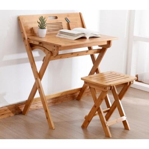 90*74*71CM Bamboo Writing Desk Folding Study Table Learning Table With Stool