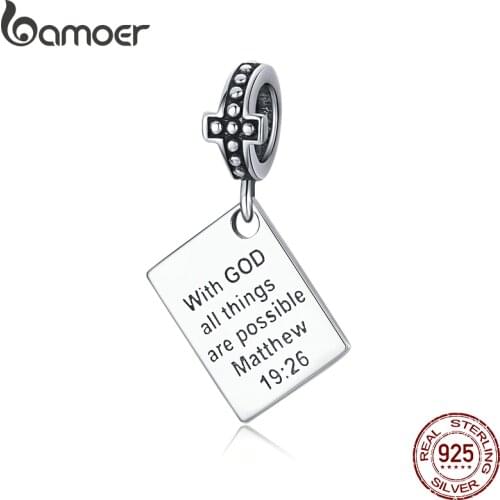 Bamoer Silver 925 Bible Matthew Pendant Charm fit Original Brand Snake Bracelet Or Necklace Religious DIY Jewelry Making SCC1424