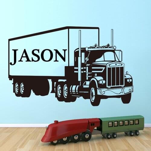 Large Custom Name Truck Wall Sticker Boy Room Bedroom Personalized Name Lorry Van Wall Decal Kids Room Vinyl Art Home Decor