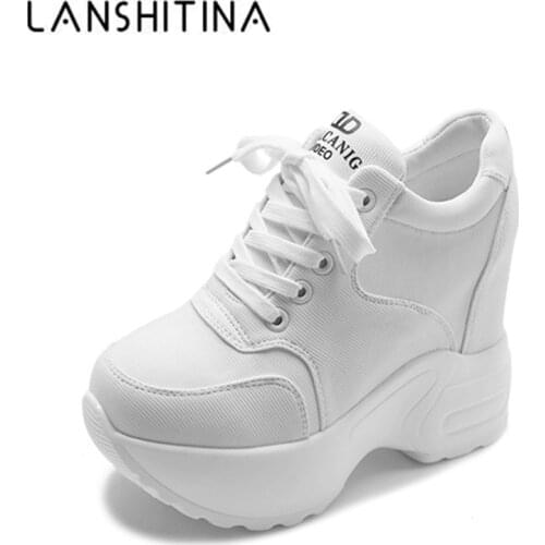 Women Platform Trainers Ankle Boots Autumn Mesh White Sneakers 10CM Heels Wedges Boots Breathable Height Increasing Boots Woman