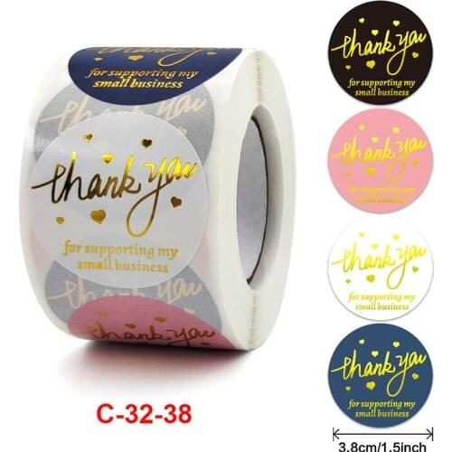 Bronzing Thank You Stickers Roll Colorful 500-Count Stickers Round for Wedding Birthday Party Favor Holiday Celebration XHC88