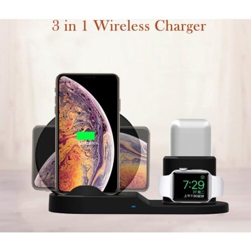 3 in 1 Fast Qi Wireless Charger For iPhone Xs Max Smasung S8 S9 Phone Stand Holder Charging Dock For iWatch 4 3 2 1 for Airpods