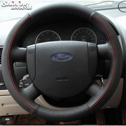 Shining wheat Black Genuine Leather Car Steering Wheel Cover for Ford Mondeo 2001-2007 Galaxy 2000-2006