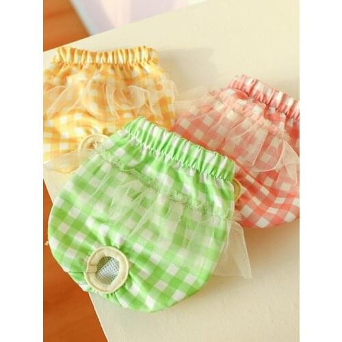 Pet Dogs Cute Breathable Panties Puppy Undearwear Diaper Washable Plaid Pattern Female Dog Physiological Sanitary Pants