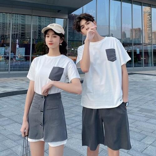 Short-sleeved T-shirt for couples slim summer class T-shirt top couples clothing couples clothes