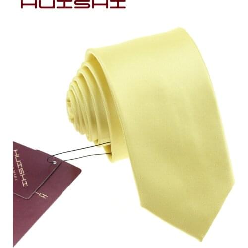 HUISHI Wholesale Solid Checked Stripe Light Yellow Champagne Gold Office Tie Men Wedding Waterproof High Quality Jacquard Ties