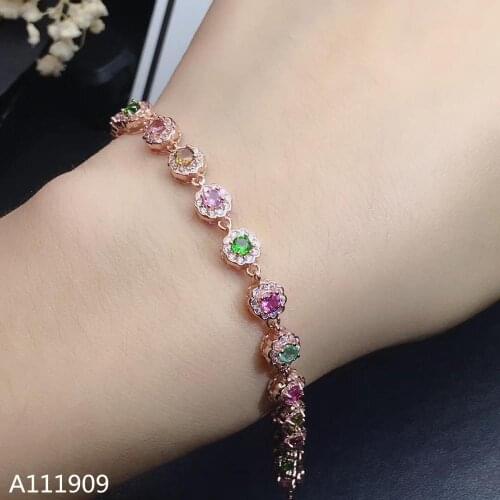 KJJEAXCMY boutique jewelry 925 sterling silver inlaid Natural tourmaline gemstone bracelet female support detection luxurious