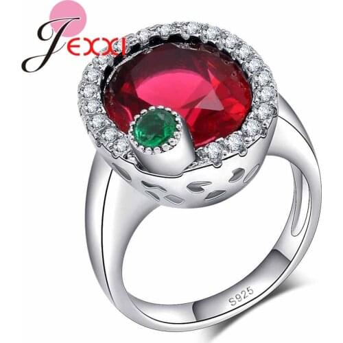 High Quality Fashion Jewelry Silver Color Oval Red Green Cubic Zirconia 925 Sterling Silver Rings For Women Party Gift