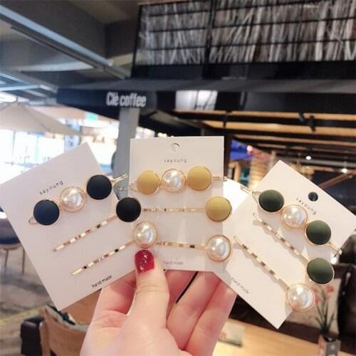 Korean 3Pcs/set Colorful Beads Hair Clips Barrettes Fashion Pearl Hair Pins Grips For Women Girls Simple Gold Hair Accessories