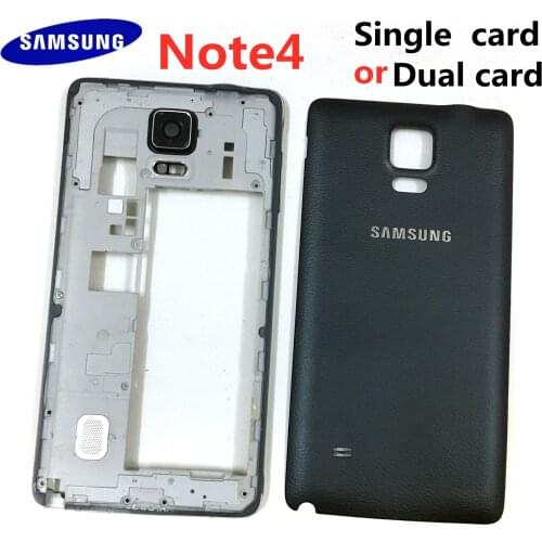 For Samsung Galaxy Note 4 N910 N9100 Housing Metal Middle Frame Plate Bezel+Battery Back Cover(Dual card version)
