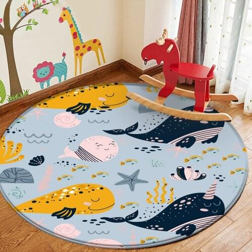 Childrens Room Anti-Slip Carpet&Rug Alfombra Round Cute Art Soft Cartoon Colorful Fun Dolphin Childrens Pattern Flannel Carpet