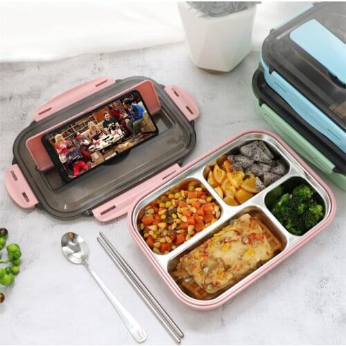 304 Stainless Steel Four-Grid Bento Box for Kids & Adul Lunch Box Can be Heated Student Portable Food Storage Containers Bento