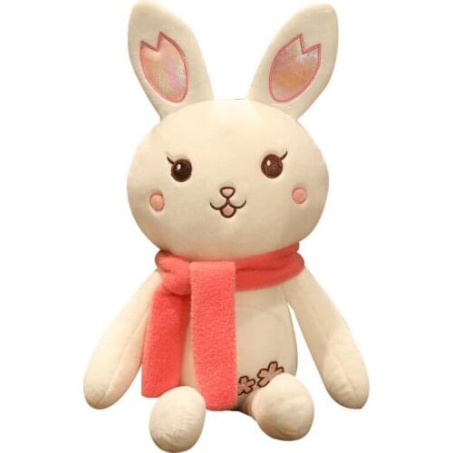 Nice Giant Lovely Cherry Blossoms Rabbit with Scarf Doll Fluffy Bunny Plush Toys for Child Girls Accompany Kawaii Birthday Gift