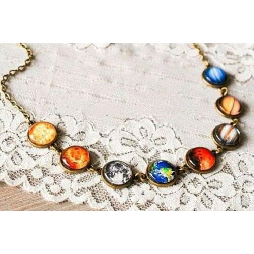 Trendy Solar System Necklace Eight Planet Universe Galaxy Necklace Jewelry Gift