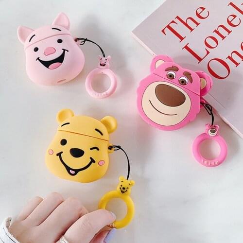 Disney Cartoon Winnie Bear Silicone Cases with hook for Airpods 1 2 Pro Protective Bluetooth Wireless Earphone Charging Cover