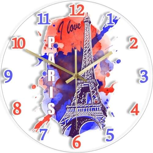 Eiffel Tower City View of Paris Modern Design Wall Clock French Interior Wall Décor Artwork France European Travel Wall Clock