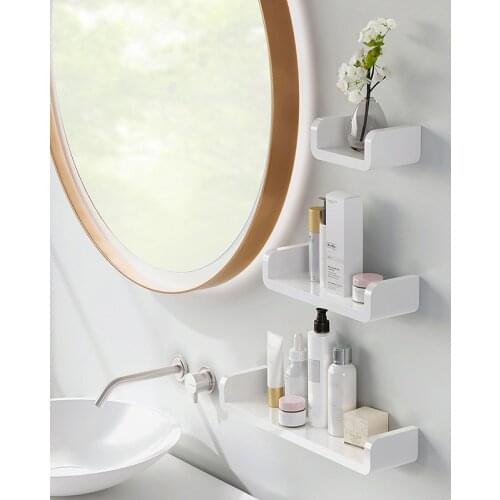 Bathroom Shelf Storage Organizer Waterproof Wall Shelves White Plastic Shower Spice Rack Accessories Decor for Kichen Suction