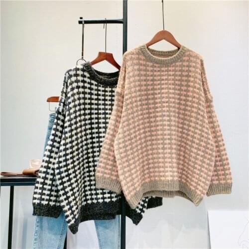 2020 New Women Autumn O-Neck Sweater Long Sleeve Plaid Women Warm Sweater Fashion Winter Casual Women Pullovers Pull Femme