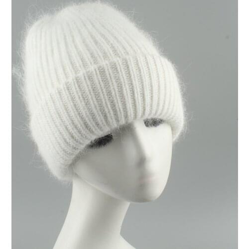2021 New Fashion 70% Rabbit Fur Knitted Beanie Winter Hats For Women Luxury Hat Thick Warm Wool Skullies Beanies