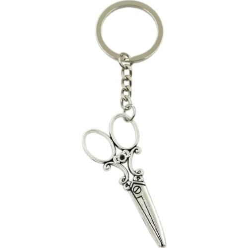 New Fashion Men High Quality Car Keychain DIY Metal Holder Chain Bronze Silver Color Sewing Scissors Pendant For Gift