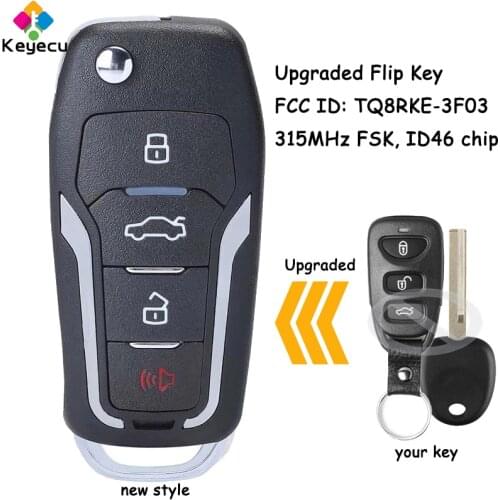 KEYECU Upgraded Flip Remote Car Key With 3+1 4 Buttons & 315MHz & ID46 Chip - FOB for Hyundai Elantra GT I30 FCC ID: TQ8RKE-3F03