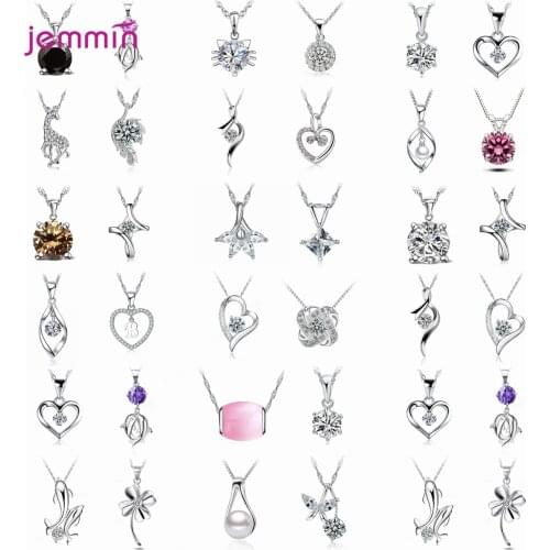 4 Pcs/Lot Real 925 Sterling Silver Pendant Necklace For Women New Bijoux Statement Necklaces Collier Fashion Jewelry Combination
