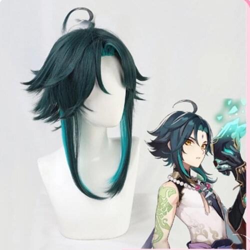 High Quality Wig Cosplay Dark Green Synthetic Short Straight Heat-resistant Hair Adult Women Halloween Free Wig Hat