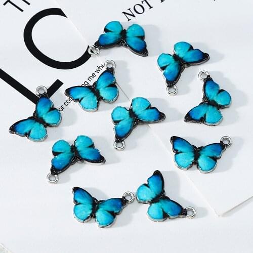10pcs Blue Enamel Cute Butterfly Charms Pendants DIY Necklace Earrings Jewelry Marking Jewelry Accessories