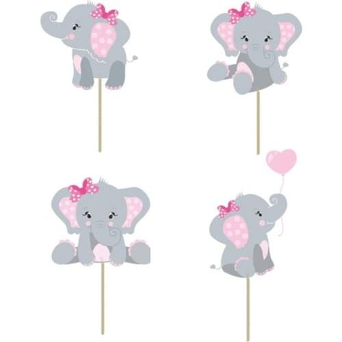 Custom Elephant Cupcake Topper glitter Picks Cake Topper for Baby Shower Girl Boy Kids Birthday Party Decoration
