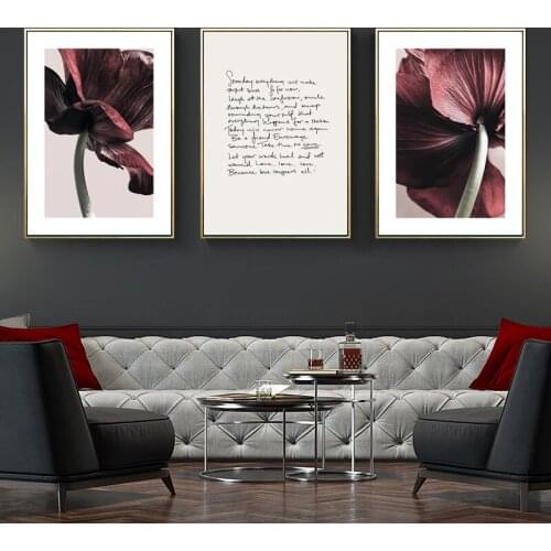 Scandinavian Red Flower Plant Posters Nordic Art Prints Botanical Wall Pictures for Living Room Decoration Canvas Painting