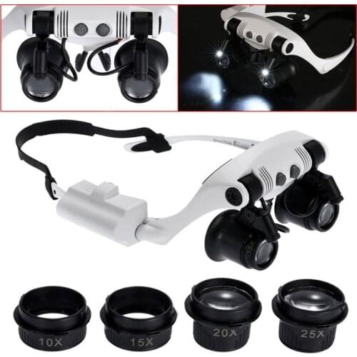 Headband LED Magnifying Glass Headlamp Microscope Jewelry Watch Repair