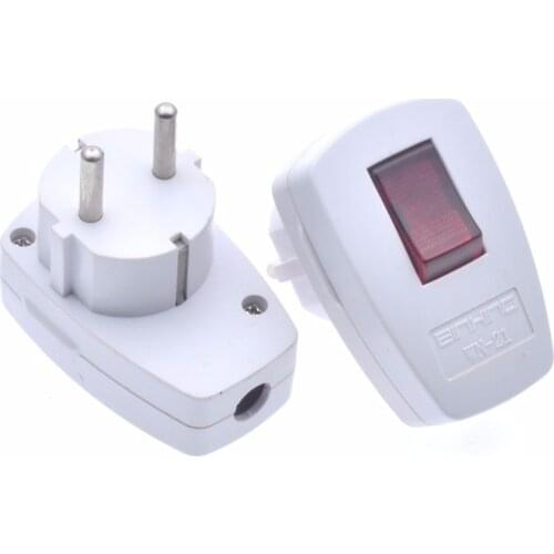 Schuko Germany Type F Rewireable Power Plug 250V 10 Amp W/ LED Indicator Detachable Power Switch Plug
