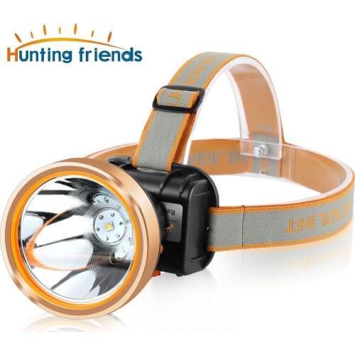 Smart LED Headlamp with 2 Light Modes Waterproof Headlight Built-in 2x18650 Rechargeable Batteries Adjustable Gold Head Troch